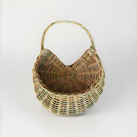 Vintage Hanging Wicker Flower Basket Handwoven Boho Cottagecore Plant Holder - Picture 2 of 14